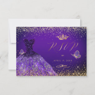 PixDezines Butterflies Quinceanera RSVP, Purple Invitation