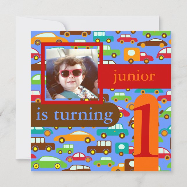 PixDezines cars+trucks/ birthday/DIY colour/blue Invitation (Front)