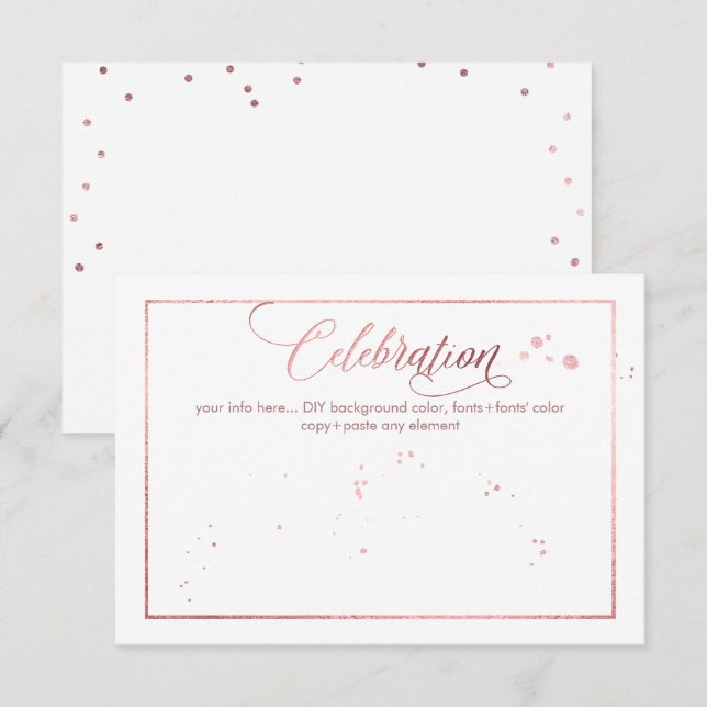 PixDezines Celebration, Dazzled/Faux Rose Gold Invitation (Front/Back)