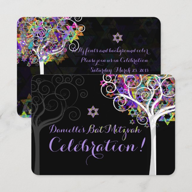 PixDezines celebration tree of life Bat Mitzvah Invitation (Front/Back)