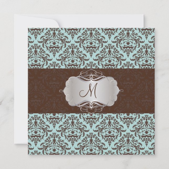 PixDezines Céline Damask,Blue+Brown Invitation (Front)