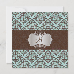 PixDezines Céline Damask,Blue+Brown Invitation