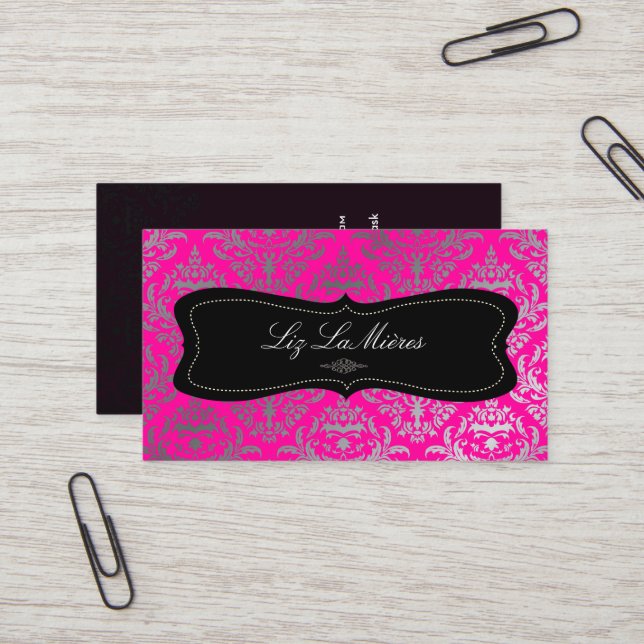 PixDezines Céline Damask / Faux Silver /DIY colour Business Card (Front/Back In Situ)