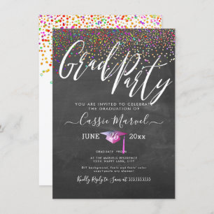 PixDezines Chalkboard Confetti Grad Party Invitation