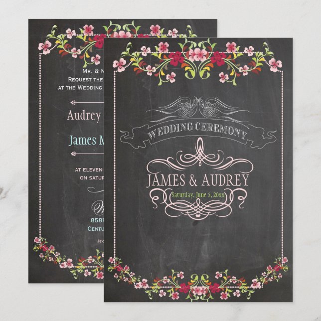 PixDezines chalkboard/floral/diy background colour Invitation (Front/Back)
