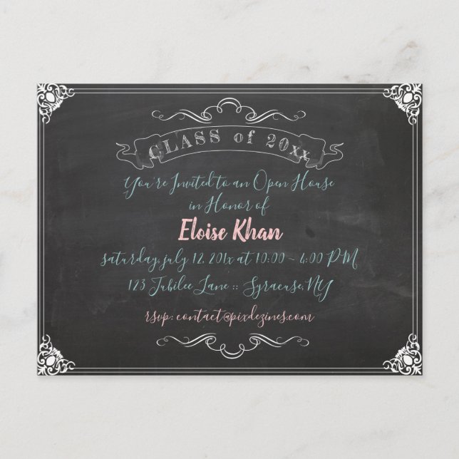 PixDezines CHALKBOARD GRADUATION/DIY Invitation Postcard (Front)
