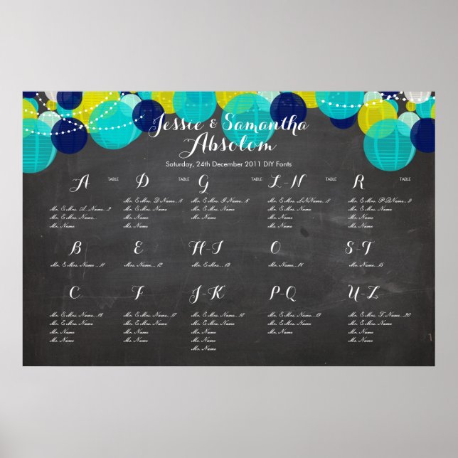 PixDezines chalkboard+lanterns/seating chart (Front)