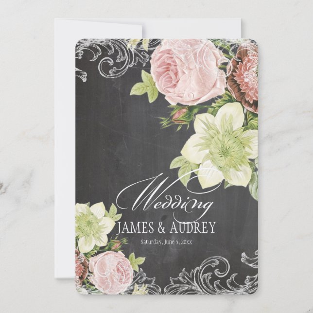 PixDezines chalkboard/rococo/vintage roses Invitation (Front)
