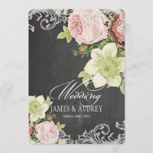 PixDezines chalkboard/rococo/vintage roses Invitation