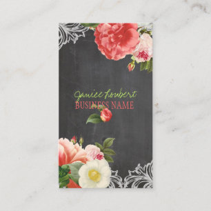 PixDezines Chalkboard+Vintage Peonies Business Card