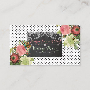 PixDezines chalkboard+vintage roses Business Card