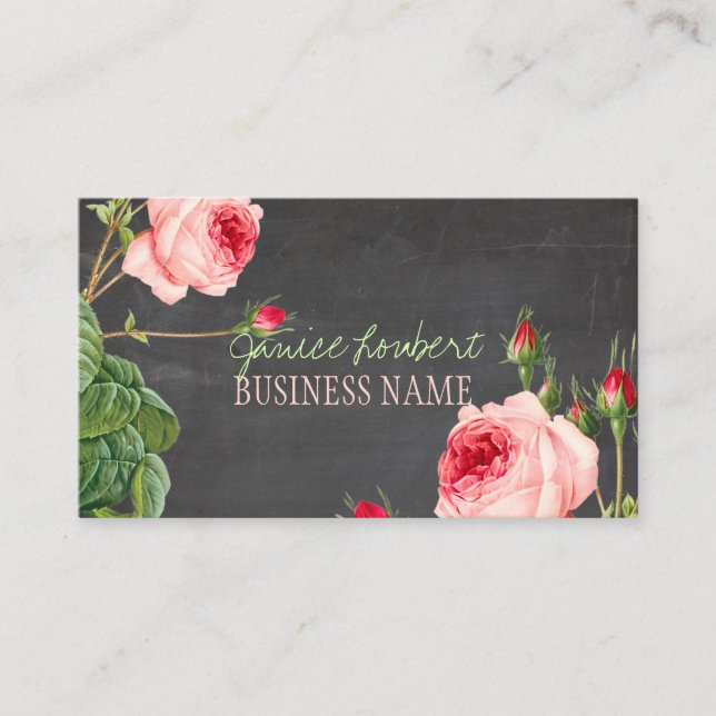 PixDezines Chalkboard/Vintage Roses Business Card (Front)
