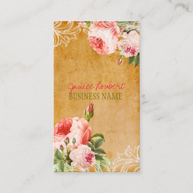 PixDezines chalkboard+vintage roses Business Card (Front)
