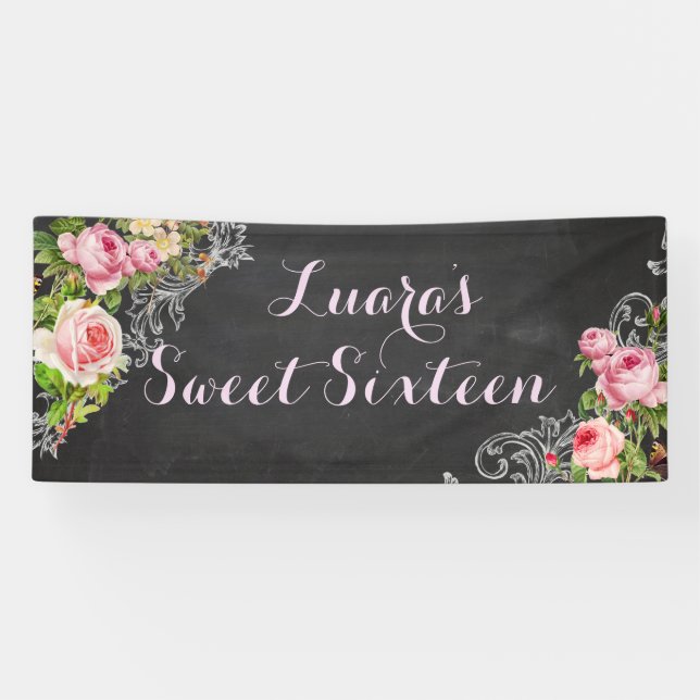 PixDezines Chalkboard Vintage Roses/Redoute Banner (Horizontal)