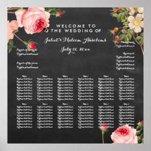 PixDezines chalkboard+vintage roses/seating chart