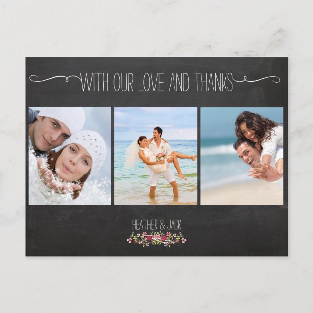 PixDezines chalkboard/wedding photos thank you Postcard (Front)