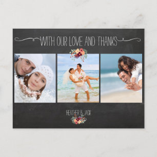 PixDezines chalkboard/wedding photos thank you Postcard