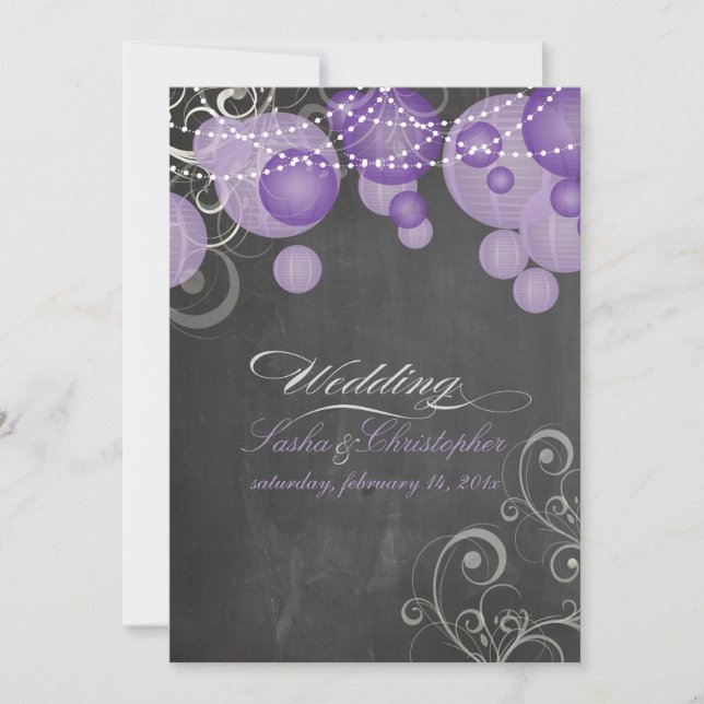 PixDezines chalkdboard+purple lanterns/ Invitation (Front)