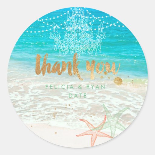 Image of PixDezines chandelier/beach/lightstrings thank you Classic Round Sticker