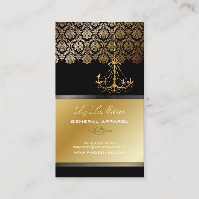 PixDezines Chandelier + Damask/ Black + Gold Lace Business Card (Front)
