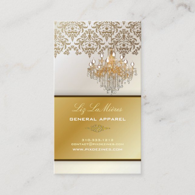 PixDezines Chandelier + Damask/pearly white Business Card (Front)