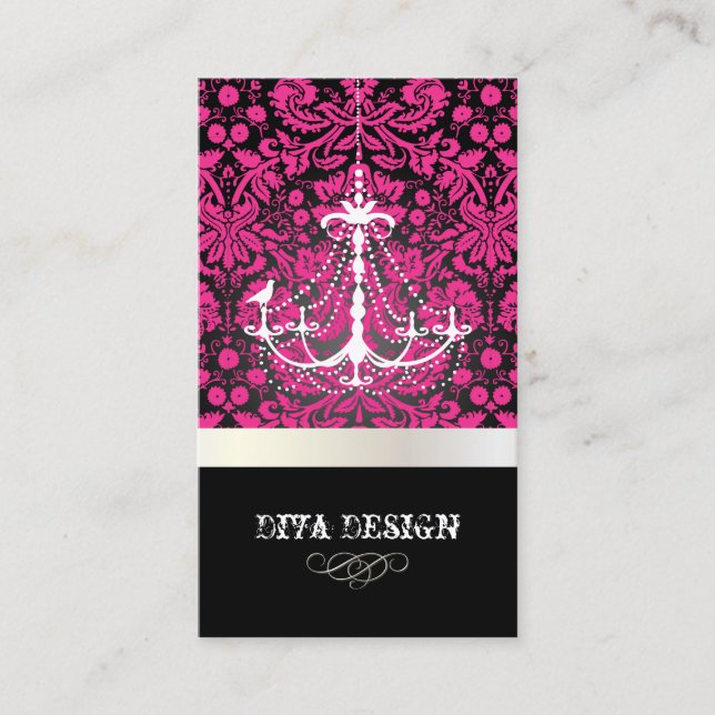 PixDezines Chandelier + lace damask /pearl + white Business Card (Front)
