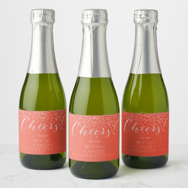 PixDezines Cheers Blush Pink Confetti Sparkling Wine Label (Bottles)