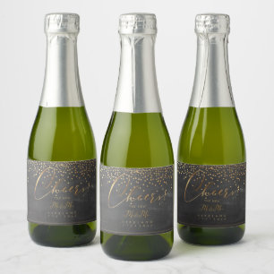 PixDezines Cheers Chalkboard+Faux Gold Confetti Sparkling Wine Label
