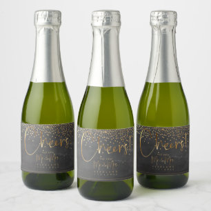 PixDezines Cheers+Faux Gold Confetti+Chalkboard Sparkling Wine Label