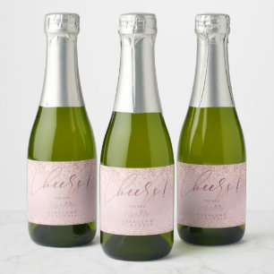 PixDezines Cheers Faux Rose Gold Glitter+Blush Sparkling Wine Label