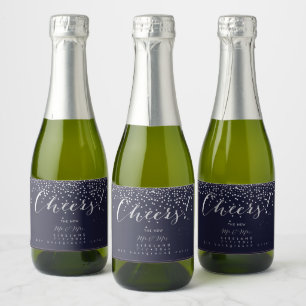 PixDezines Cheers Faux Silver+Navy Blue Sparkling Wine Label