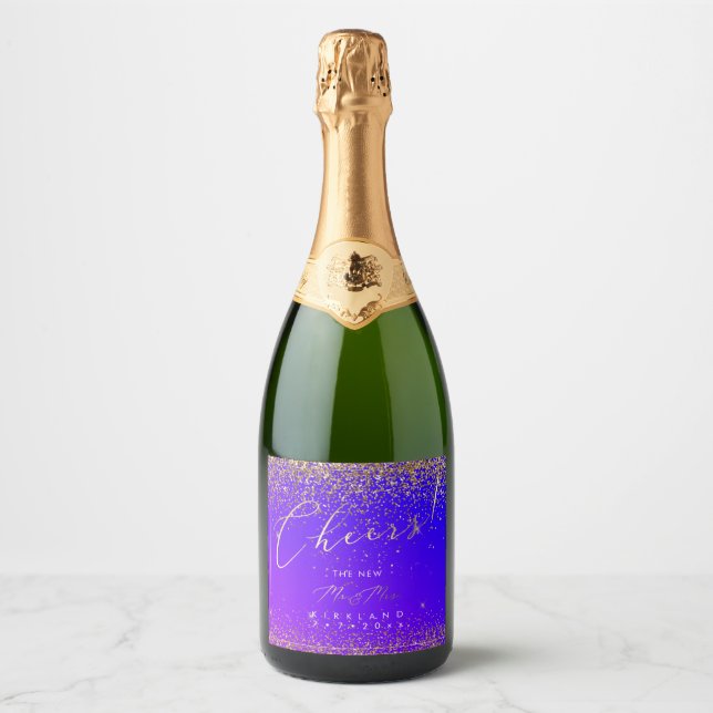PixDezines Cheers Gold Glitter Ultra Violet Sparkling Wine Label (Front)