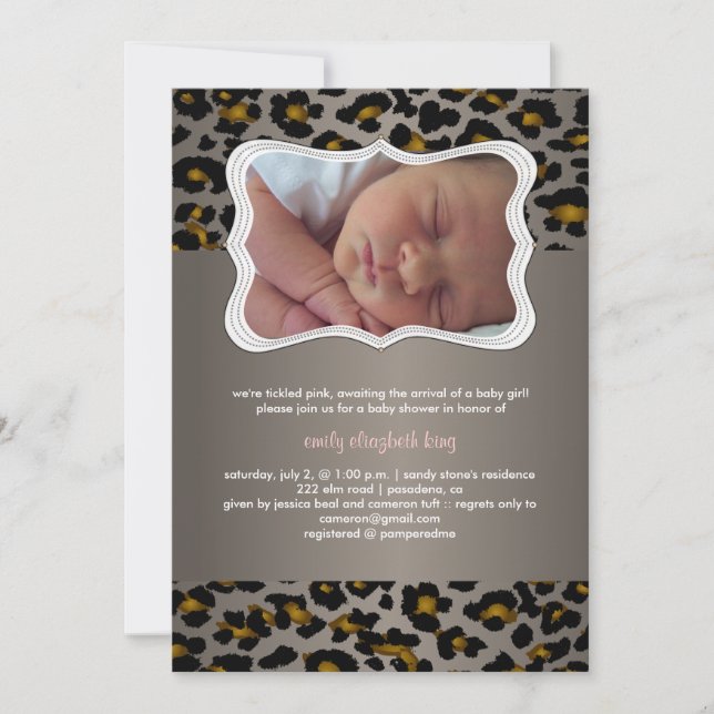PixDezines cheetah/birth announcement/shower Invitation (Front)