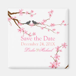 PixDezines Cherry Blossom+love birds Magnet