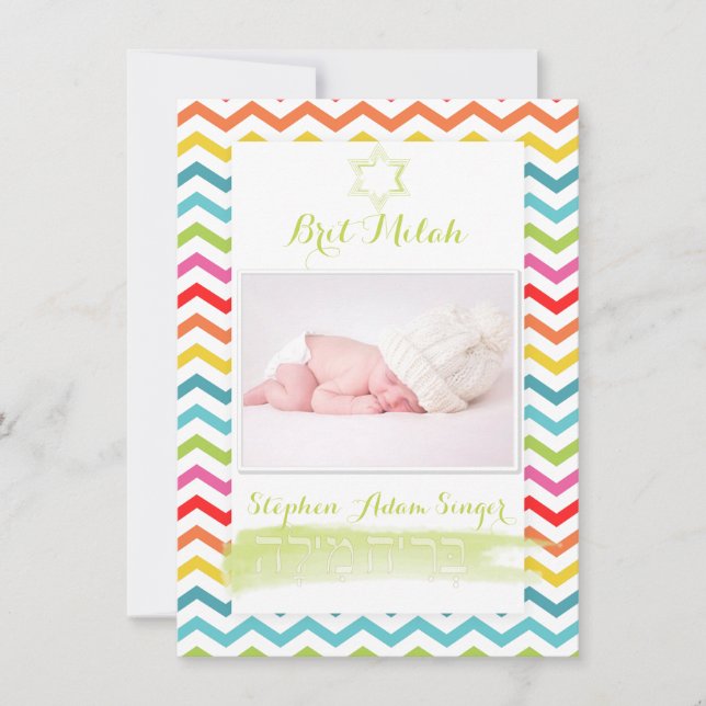 PixDezines chevron/brit milah/photo frame+stars Invitation (Front)