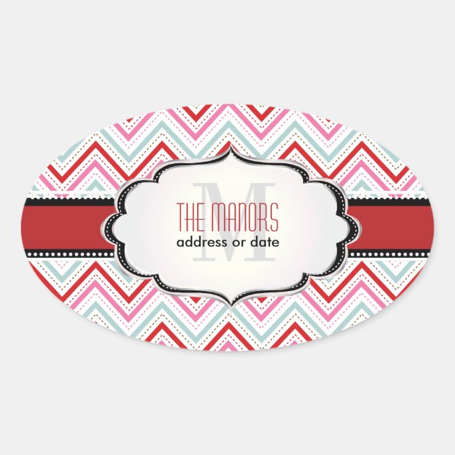 PixDezines Chevron/Christmas/DIY colours Oval Sticker (Front)