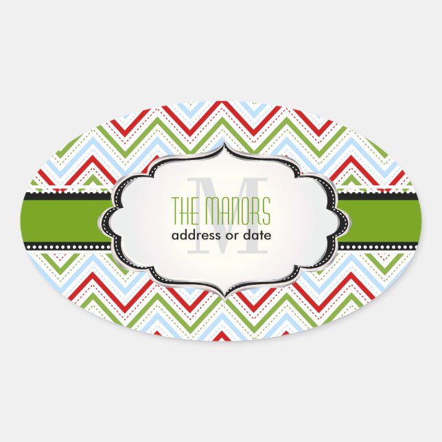 PixDezines Chevron/Christmas/DIY colours Oval Sticker (Front)
