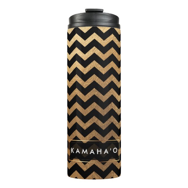 PixDezines Chevron/Faux Metallic Gold Thermal Tumbler (Front)