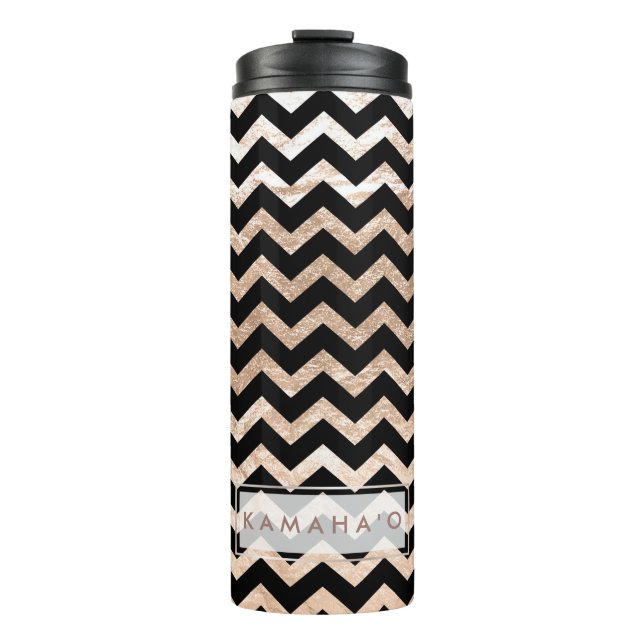 PixDezines Chevron/Faux Metallic Rose Gold Thermal Tumbler (Front)