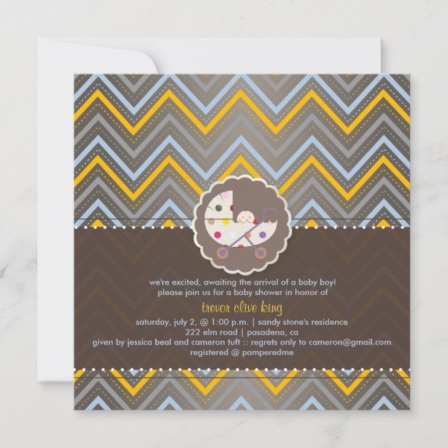 PixDezines chevron/yellow+blue/baby shower/DIY Invitation (Front)