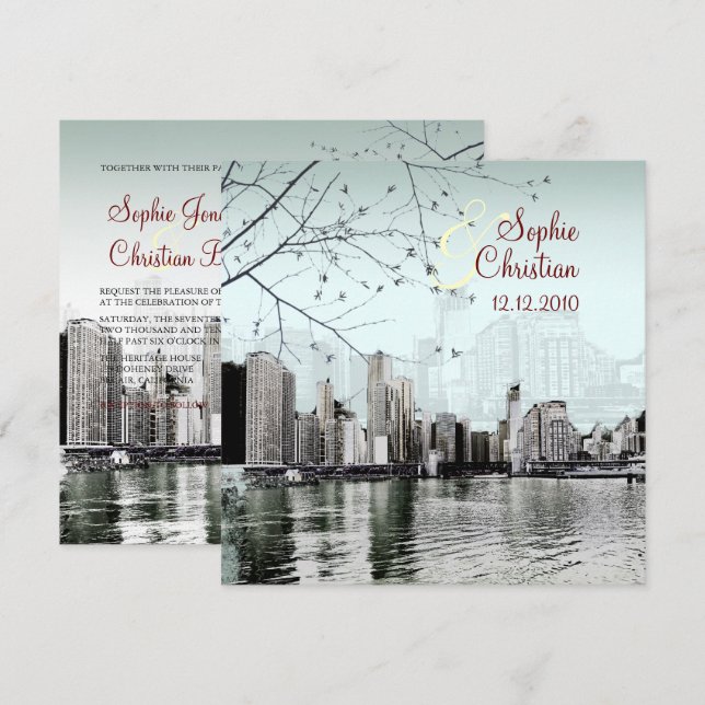 PixDezines Chicago Lakeshore Skyline/invitations Invitation (Front/Back)