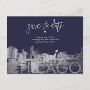 PixDezines/Chicago Save the Date/Faux Silver Announcement Postcard