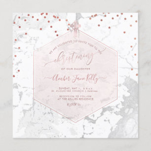 PixDezines Christening Blush Honeycomb Marble Invitation
