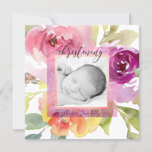 PixDezines Christening Bold Watercolor Flowers Invitation