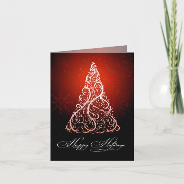 PixDezines Christmas Tree Swirls/ruby red Holiday Card (Front)