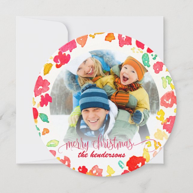 PixDezines Christmas Watercolor/Holiday Photo Holiday Card (Front)