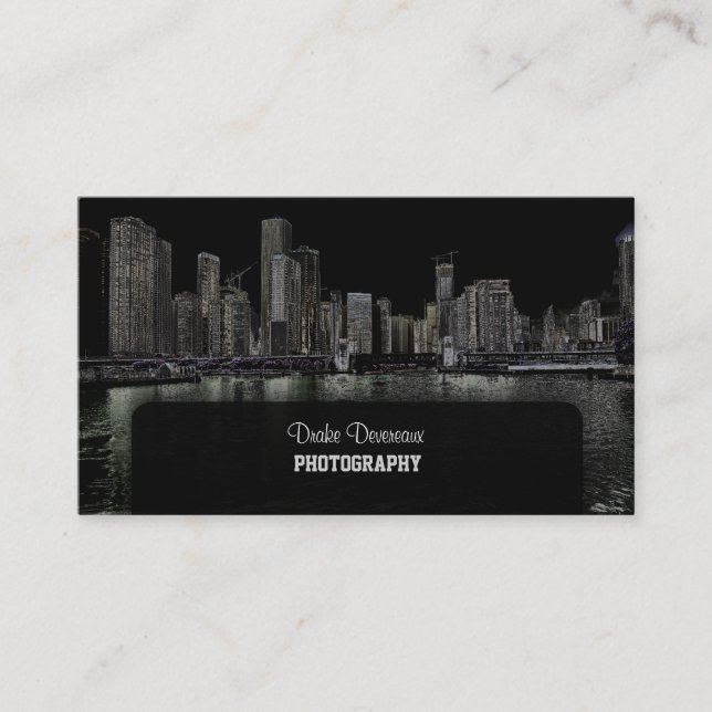 PixDezines City Scape, Lakeshore, Chicago/black Business Card (Front)