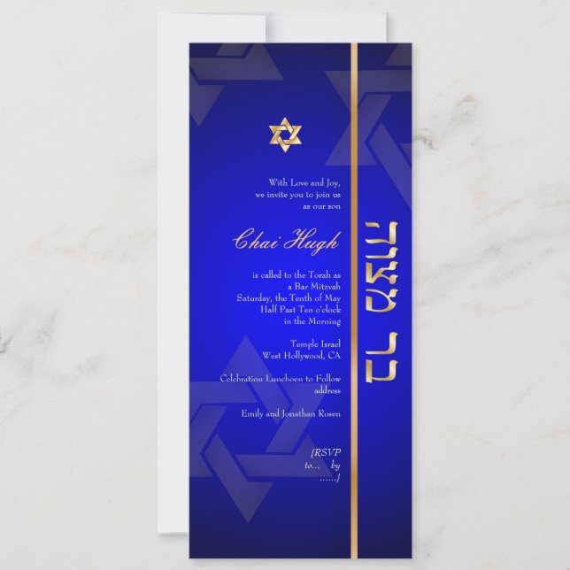 PixDezines Classic Bar Mitzvah/diy blue/gold Invitation (Front)
