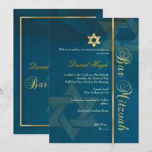 PixDezines CLASSIC BAR MITZVAH/TEAL BLUE+GOLD Invitation