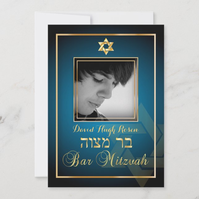 PixDezines Classy Photo Bar Mitzvah/teal blue Invitation (Front)